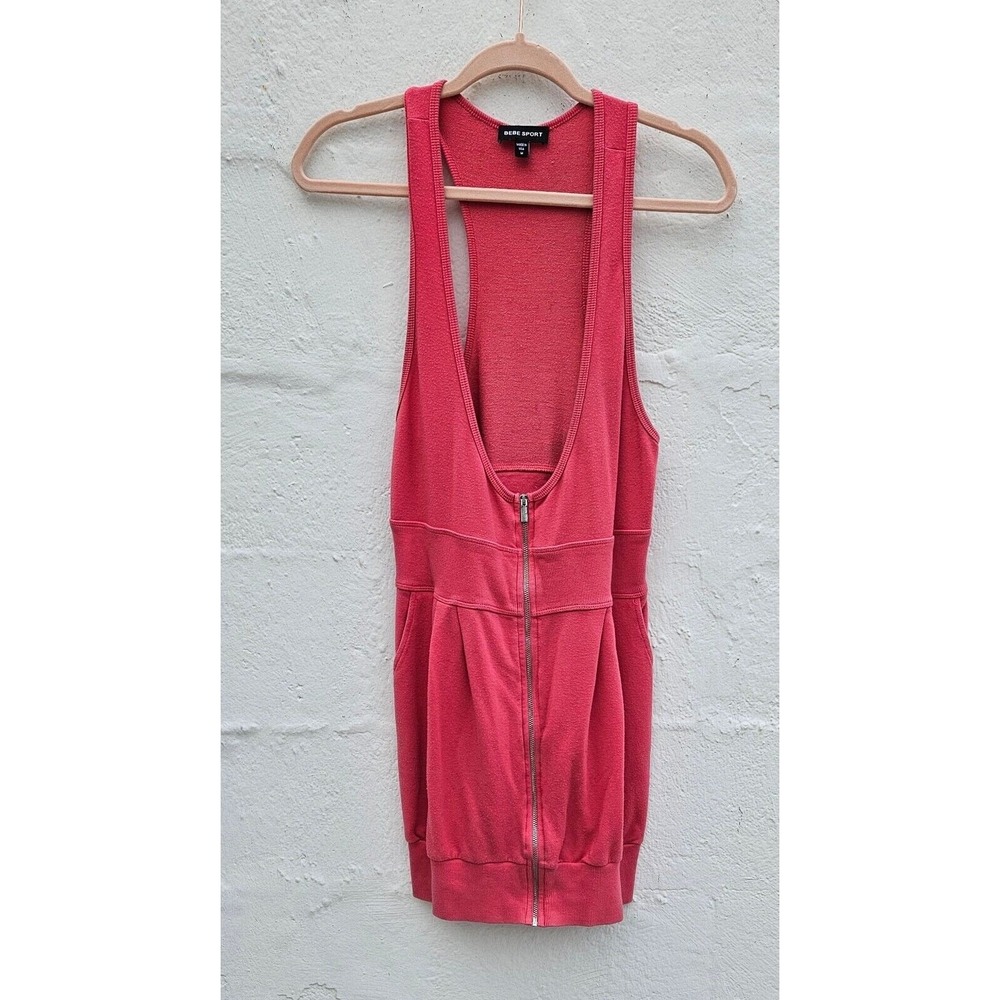 Vintage Y2K Bebe Sport Tank Dress Hot Pink Zip Up‎ Stretch Scoop Rib Knit Mini M